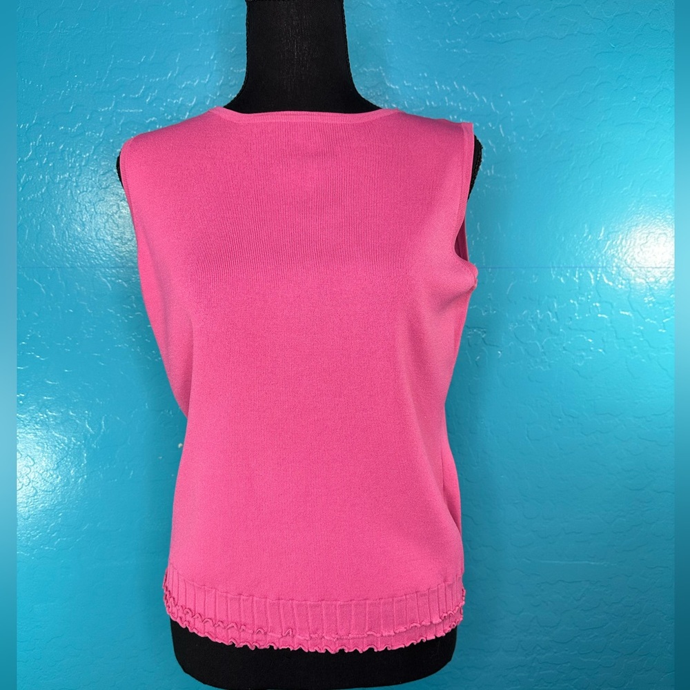J.A.C. Womens pink knit top Sleeveless Sz XL ruffle accent